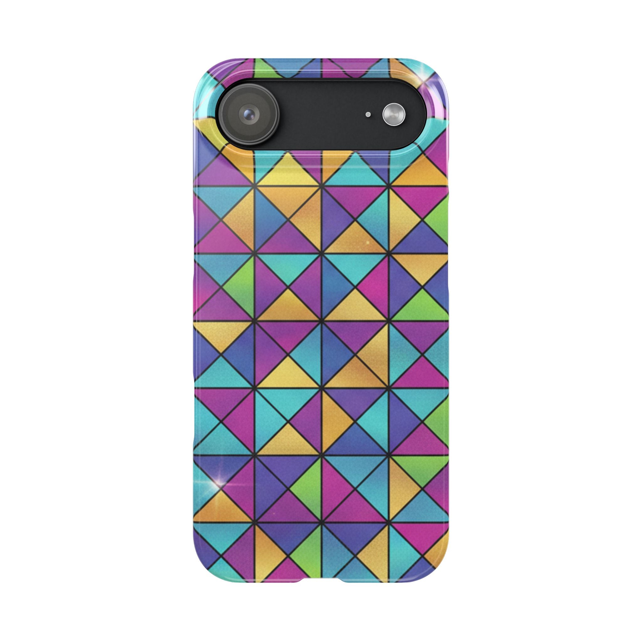 Holographic Iridescent Geometric Phone Case — Rainbow Foil Shard Design
