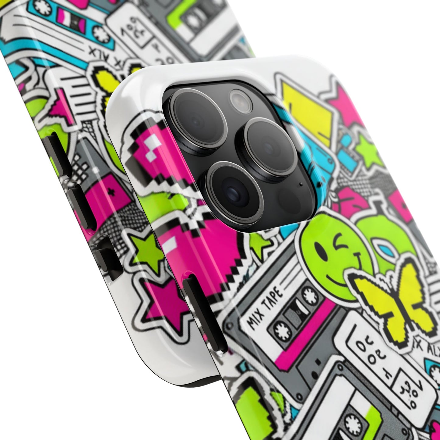 1990s 2000s Sticker Collage Tough Phone Case | Retro Tamagotchi Pixel Art Nostalgia