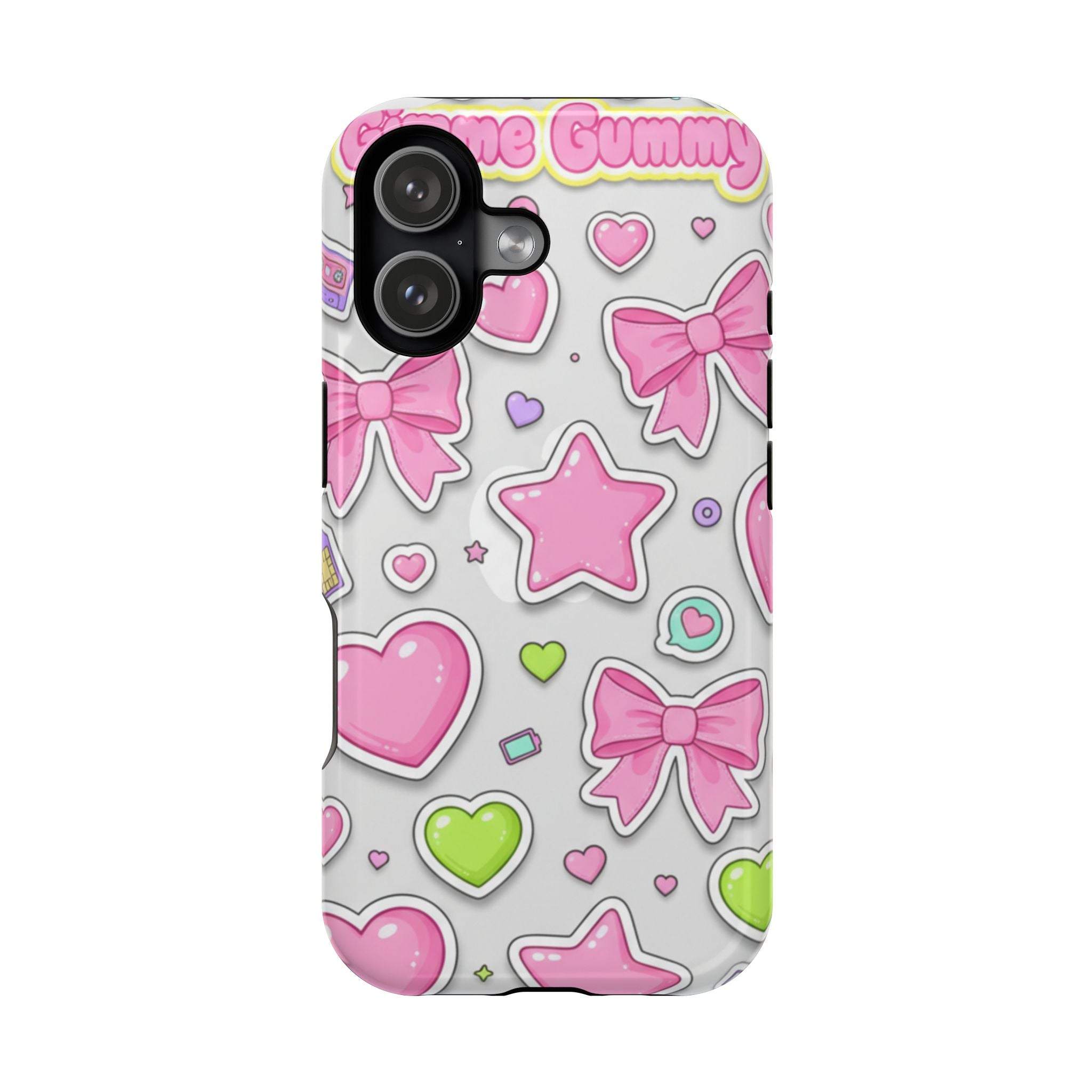 Gimme Gummy Pastel Phone Case — Pink Bows & Lime Hearts Y2K Design
