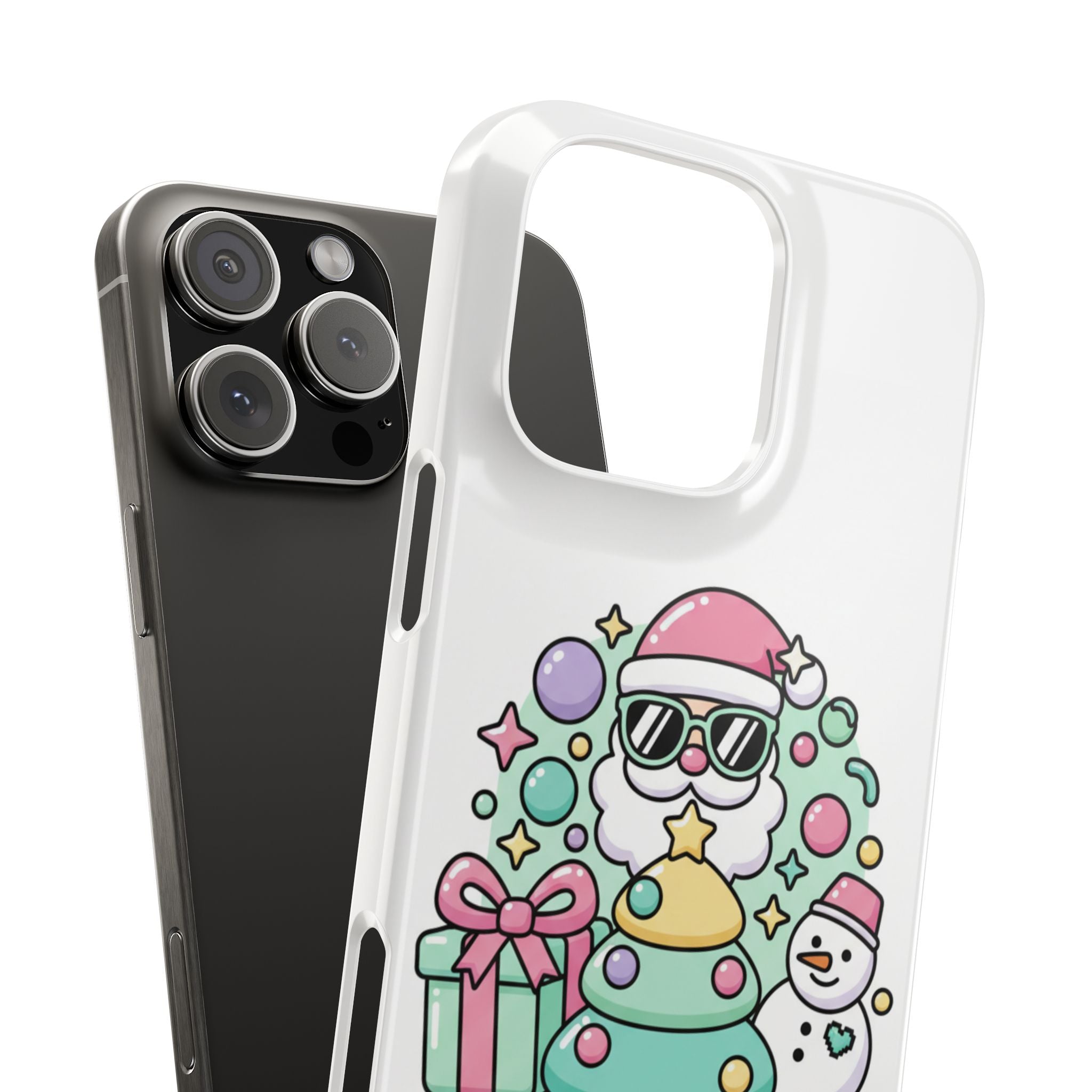 Y2K-Inspired Christmas Phone Case — Playful Bubble Icons & Stars