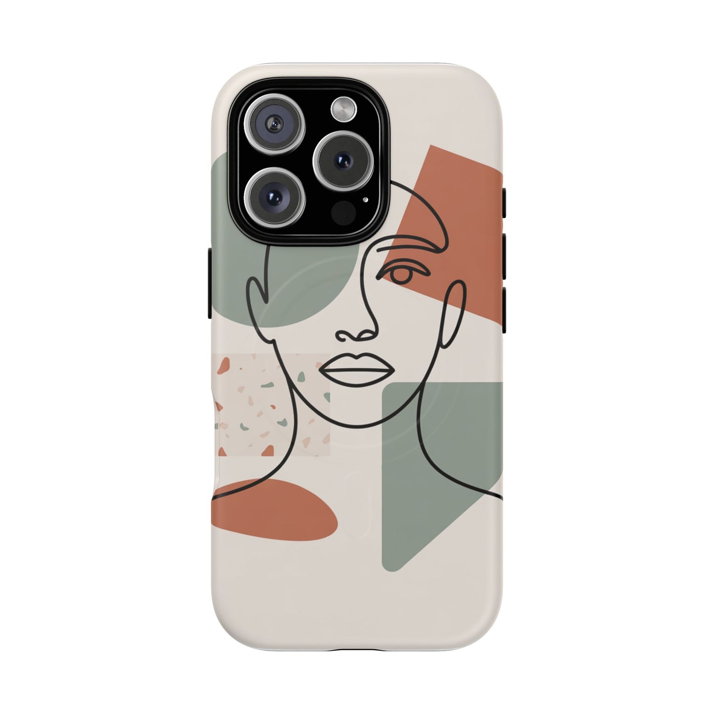 Phone Case - Minimalist Abstract Art Face Design - Sage Green and Terracotta Colors