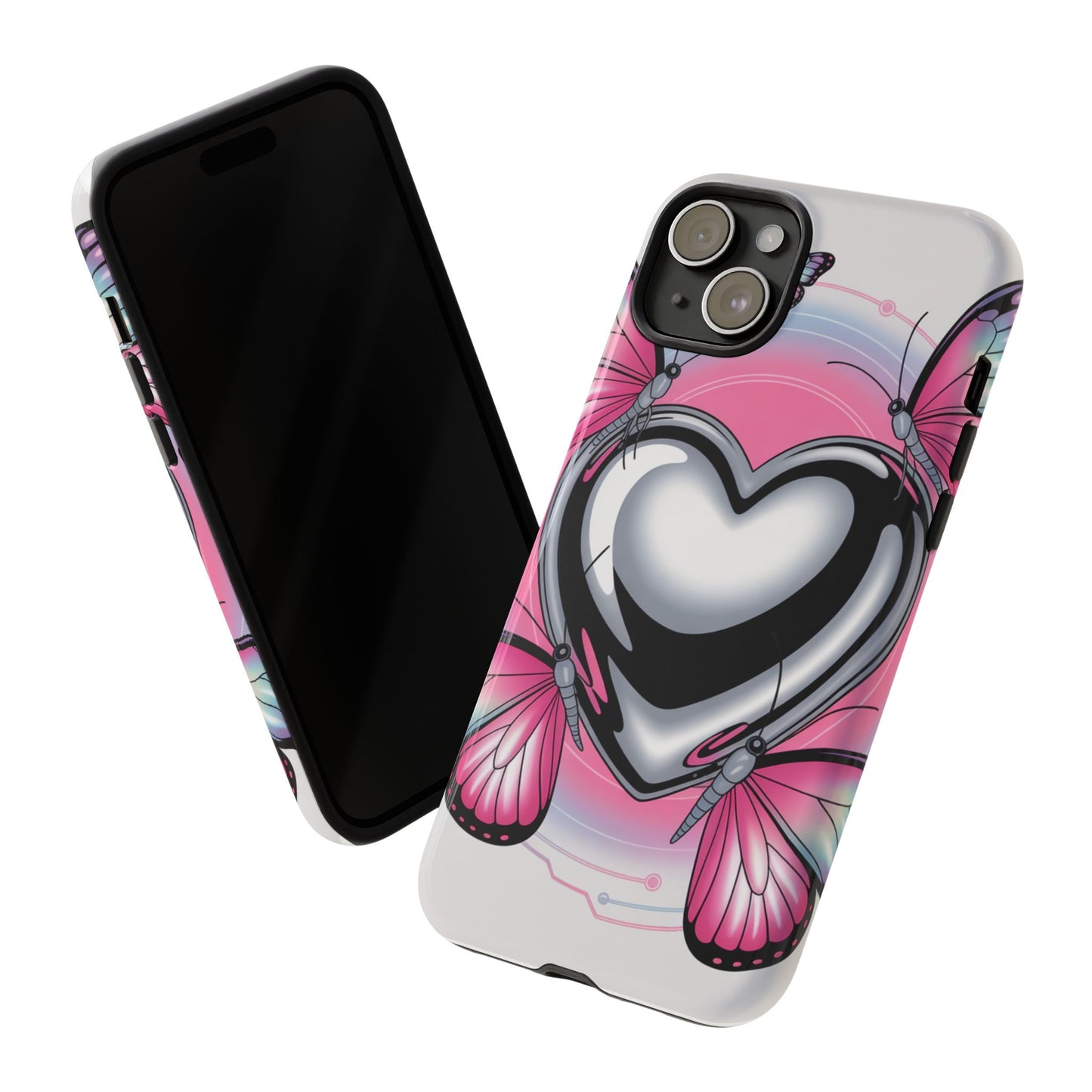 Phone Case - Y2K Aesthetic Chrome Hearts and Butterflies, Cybercore 2000s Vibe