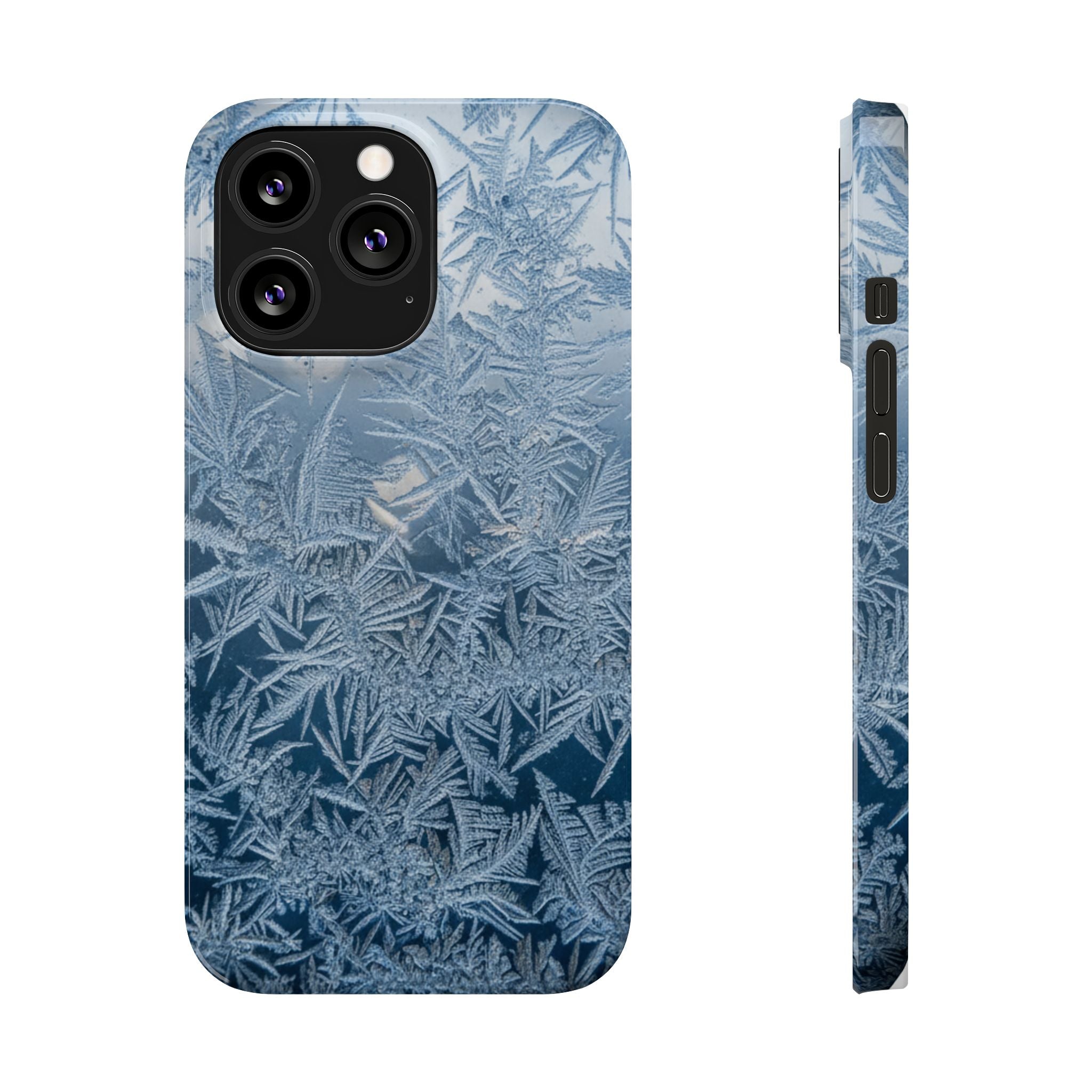 Frosted Window Macro Slim Phone Case — Blue Silver Ice Crystal Texture