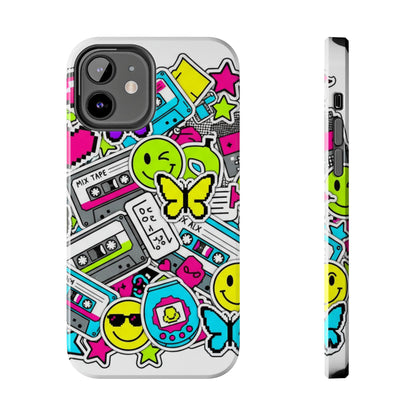 1990s 2000s Sticker Collage Tough Phone Case | Retro Tamagotchi Pixel Art Nostalgia