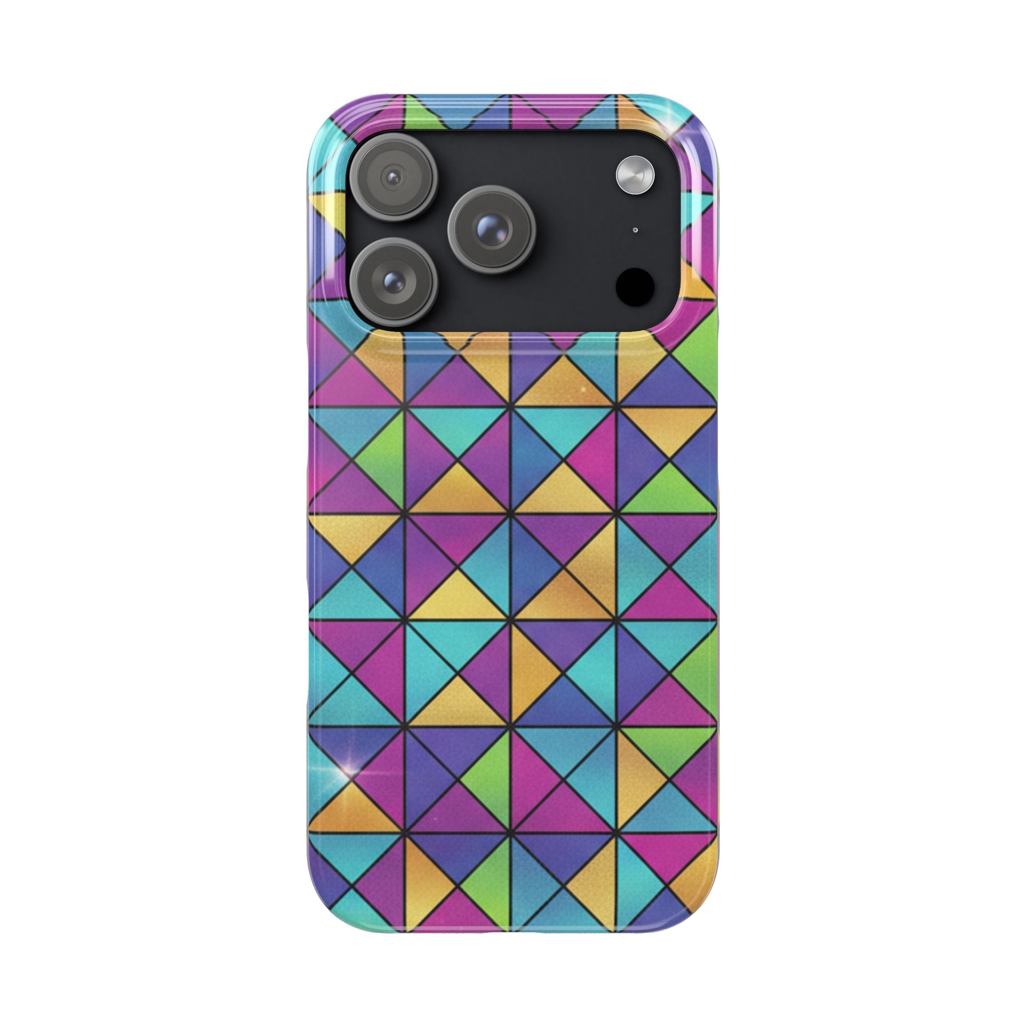 Holographic Iridescent Geometric Phone Case — Rainbow Foil Shard Design
