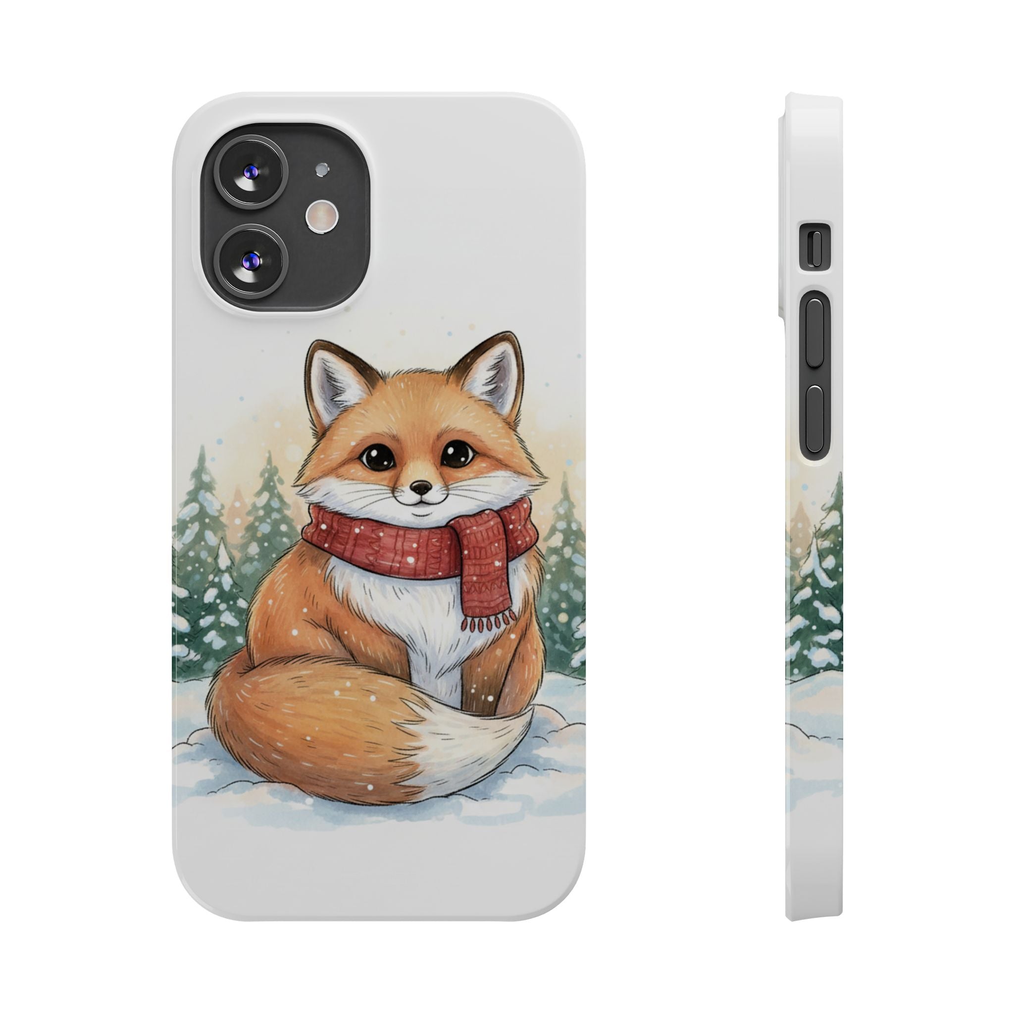 Cute Fluffy Fox Christmas Phone Case — Storybook Winter Fox in Scarf