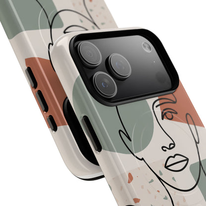 Phone Case - Minimalist Abstract Art Face Design - Sage Green and Terracotta Colors