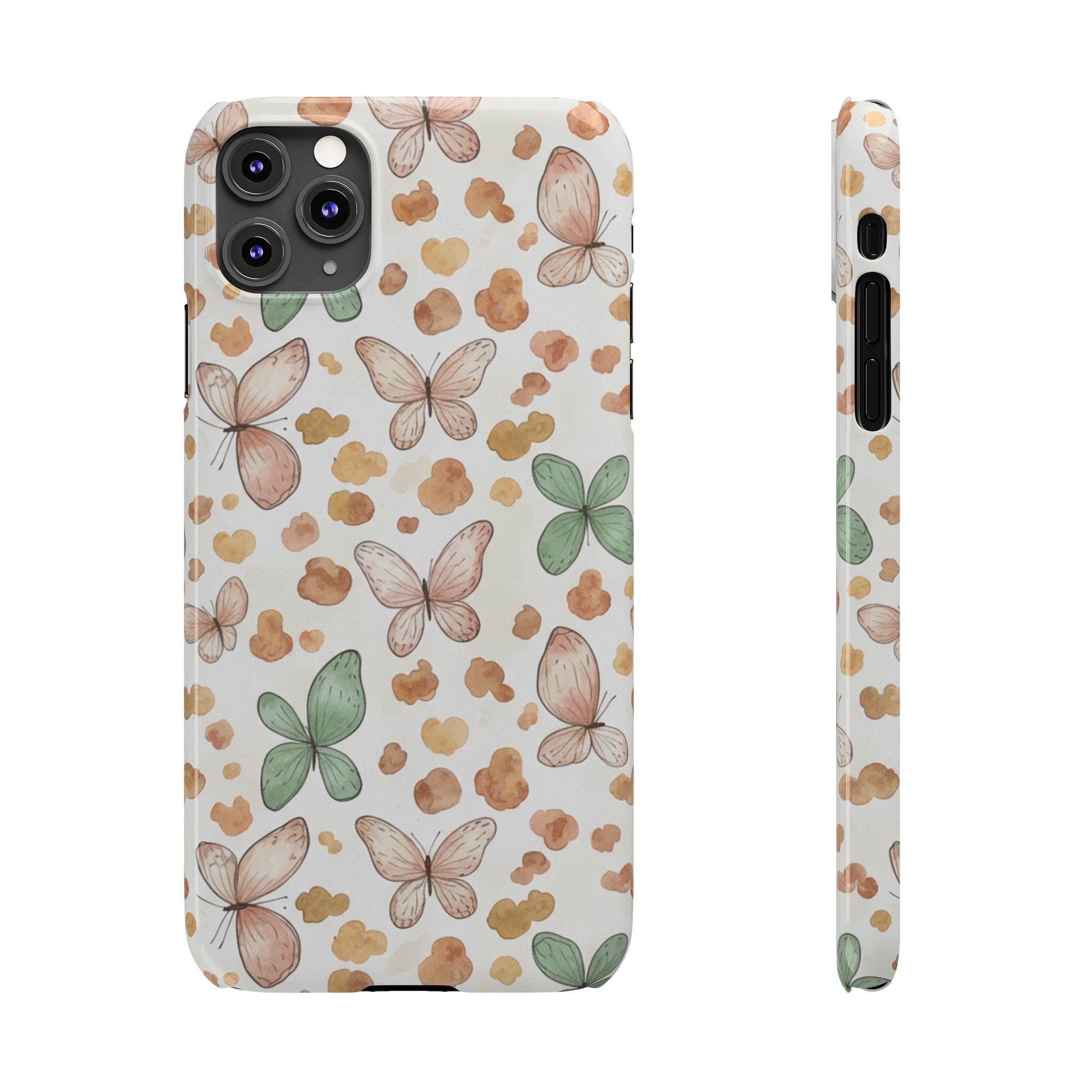 Cottagecore Butterfly & Deer Spots Slim Phone Case — Pastel Watercolor Storybook Pattern