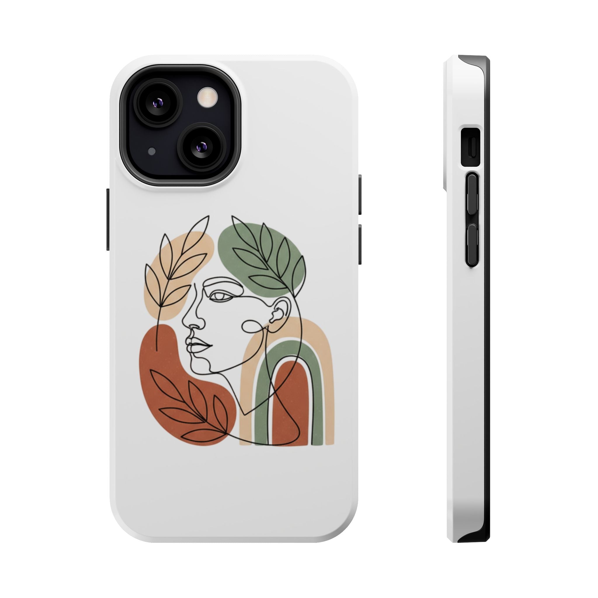 Boho Line-Face Phone Case — Terracotta Sage Minimalist Matte