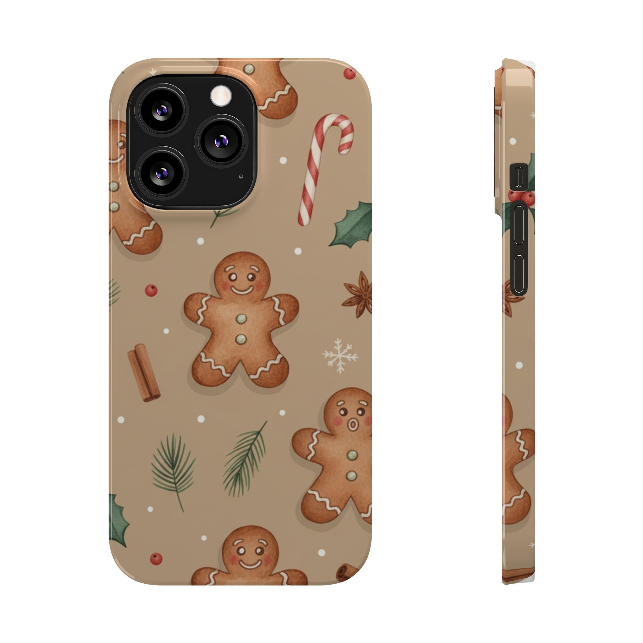 Cozy Watercolor Gingerbread & Candy Cane Slim Phone Case — Festive Christmas Pattern