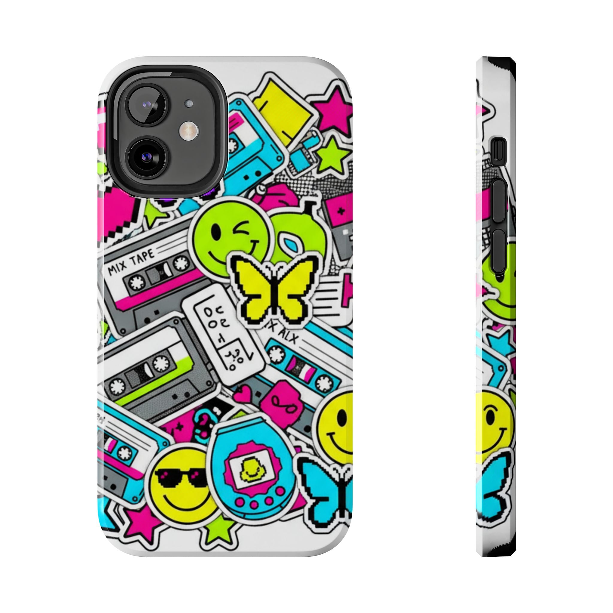 1990s 2000s Sticker Collage Tough Phone Case | Retro Tamagotchi Pixel Art Nostalgia