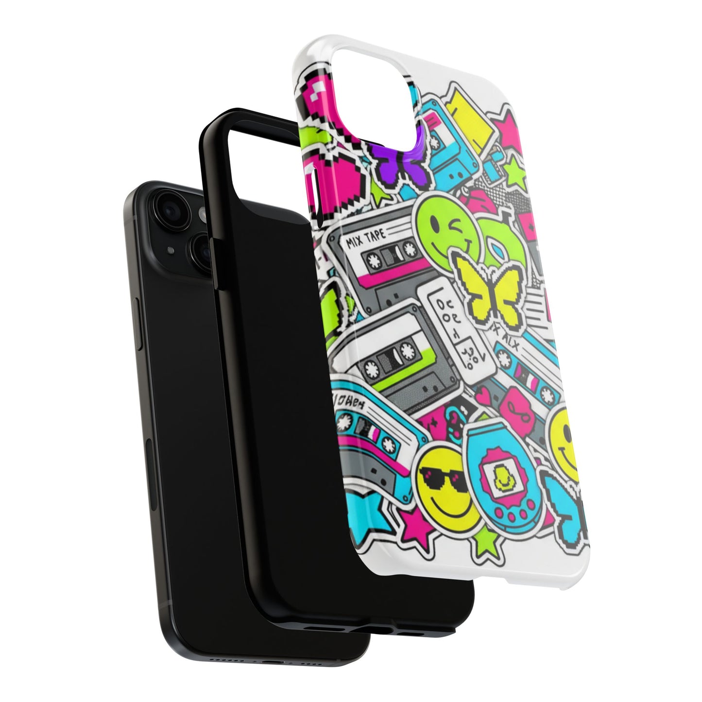 1990s 2000s Sticker Collage Tough Phone Case | Retro Tamagotchi Pixel Art Nostalgia