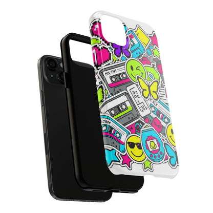 1990s 2000s Sticker Collage Tough Phone Case | Retro Tamagotchi Pixel Art Nostalgia