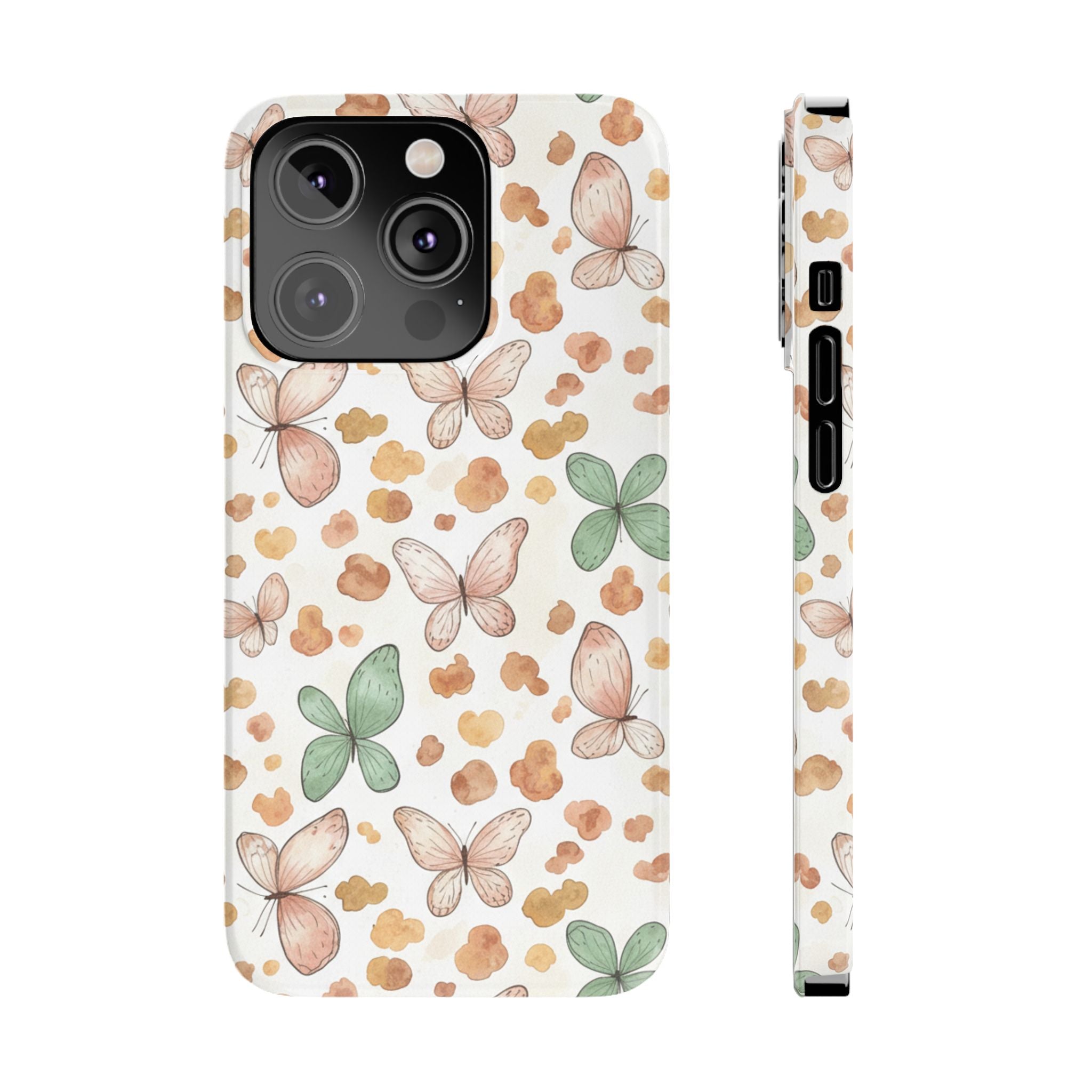 Cottagecore Butterfly & Deer Spots Slim Phone Case — Pastel Watercolor Storybook Pattern