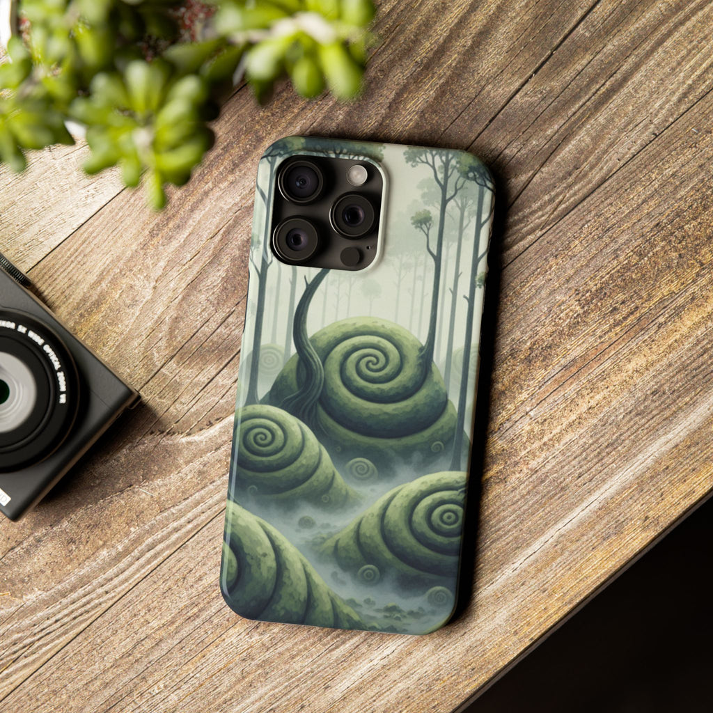 Mystical Forest Slim Phone Case — Dreamy Studio Ghibli‑Style Foggy Hills