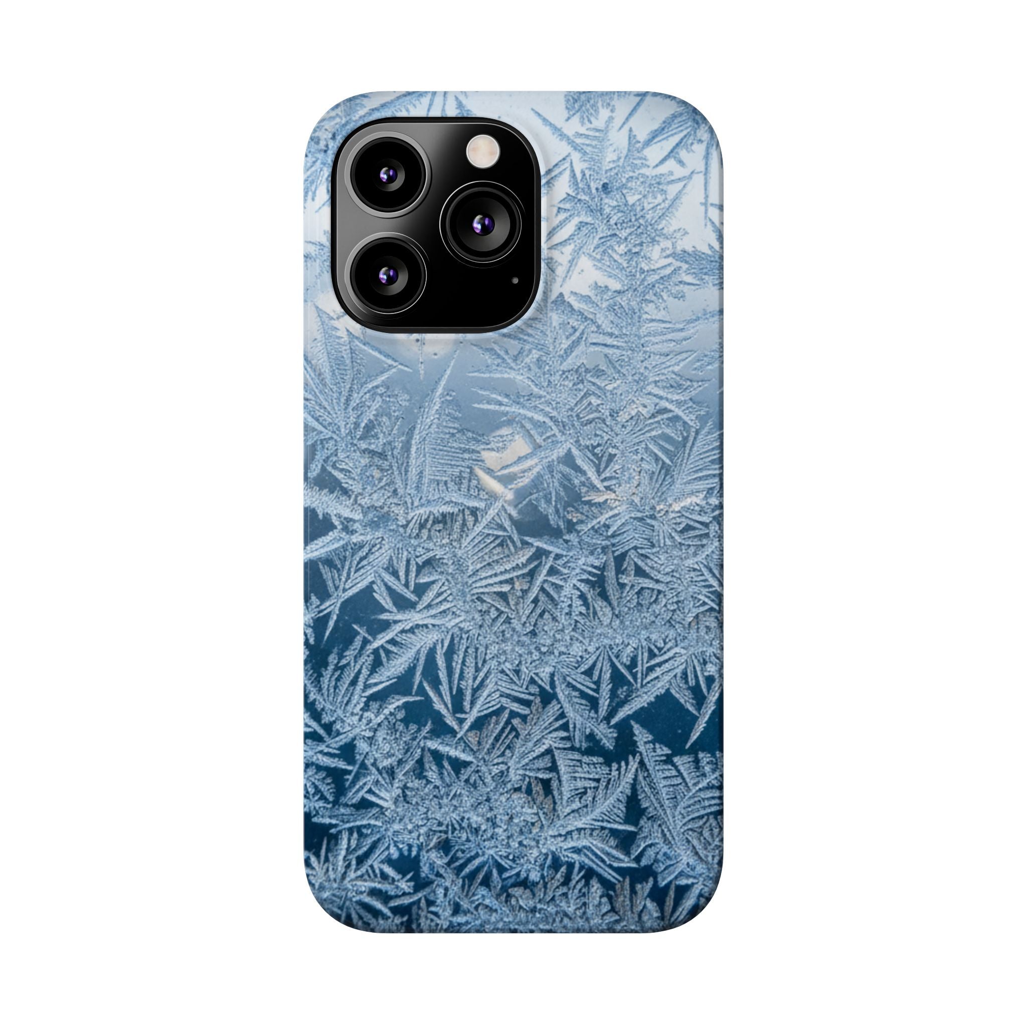 Frosted Window Macro Slim Phone Case — Blue Silver Ice Crystal Texture