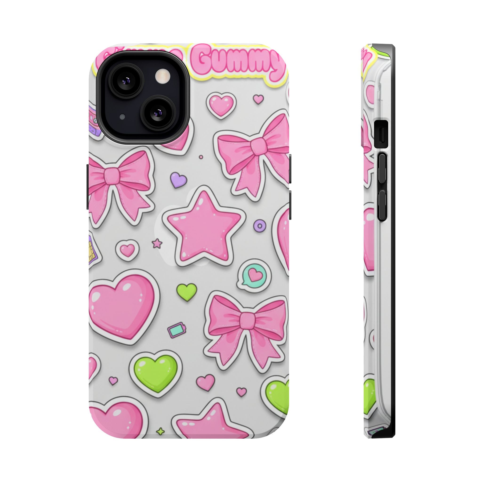 Gimme Gummy Pastel Phone Case — Pink Bows & Lime Hearts Y2K Design