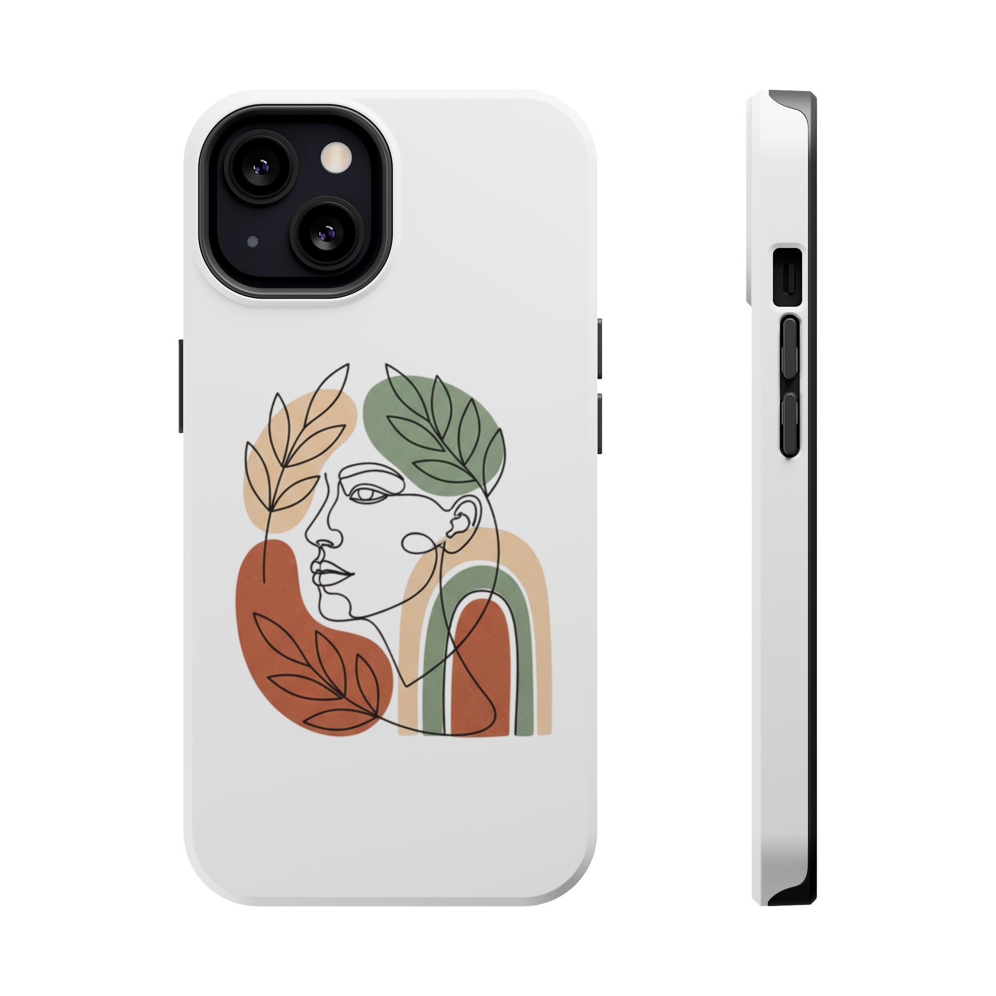 Boho Line-Face Phone Case — Terracotta Sage Minimalist Matte