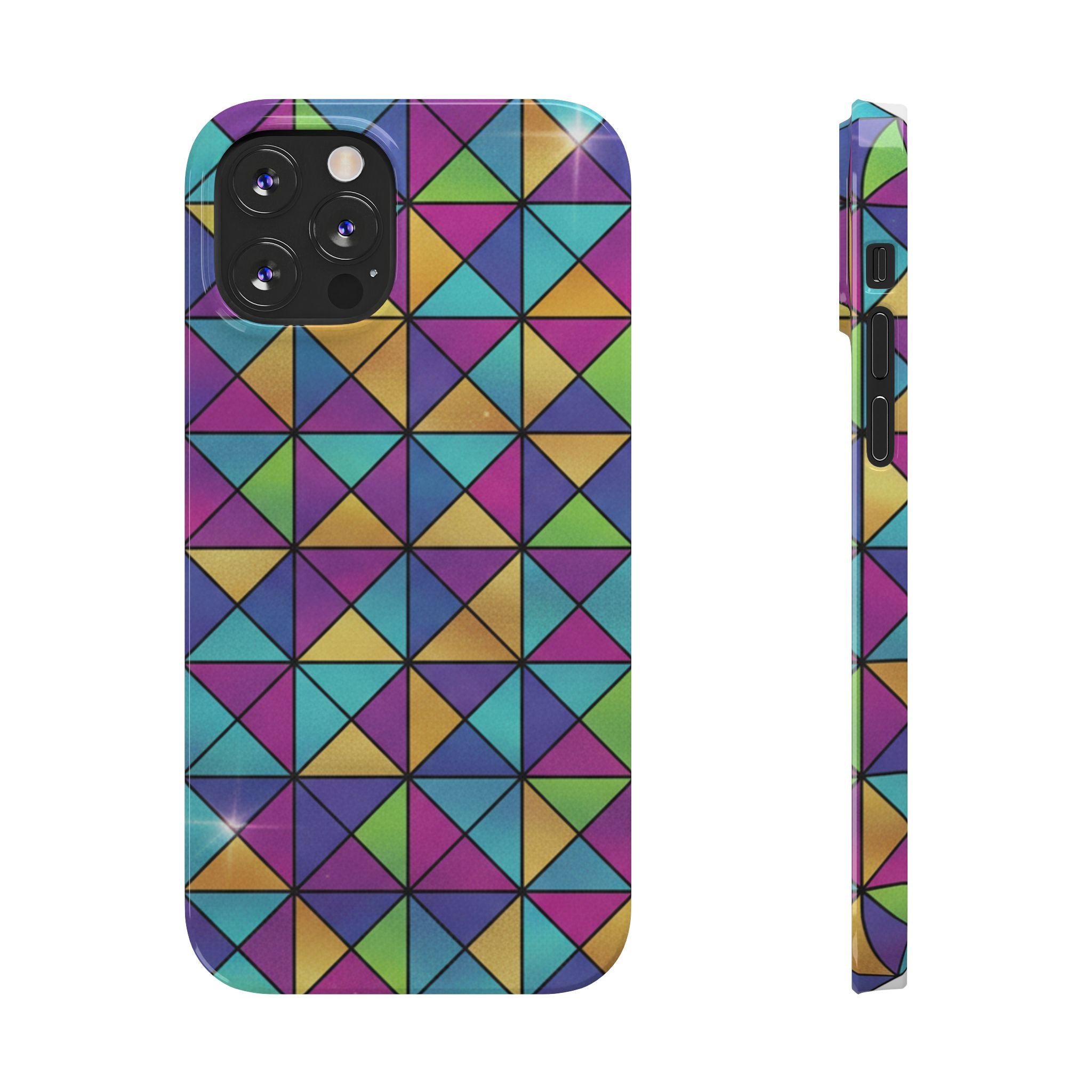 Holographic Iridescent Geometric Phone Case — Rainbow Foil Shard Design