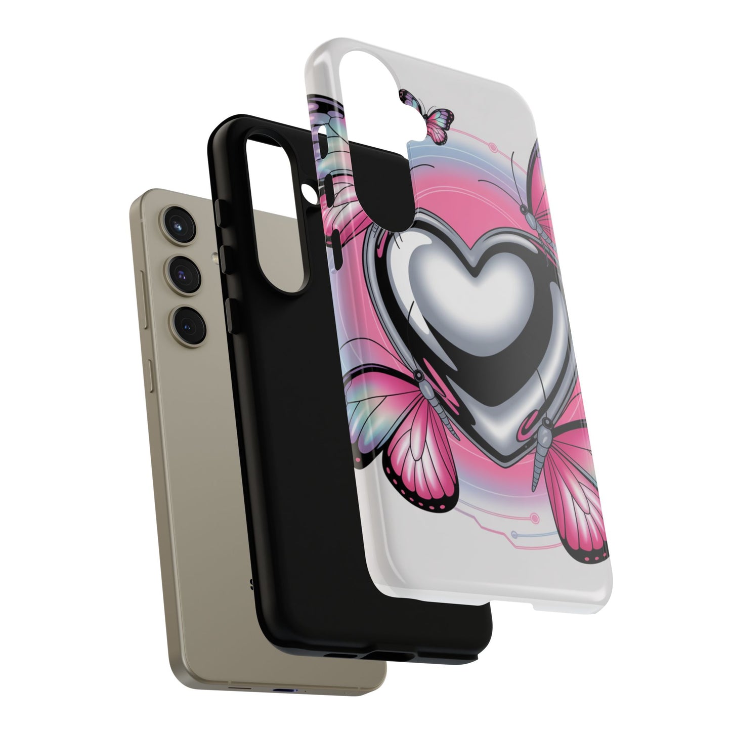 Phone Case - Y2K Aesthetic Chrome Hearts and Butterflies, Cybercore 2000s Vibe