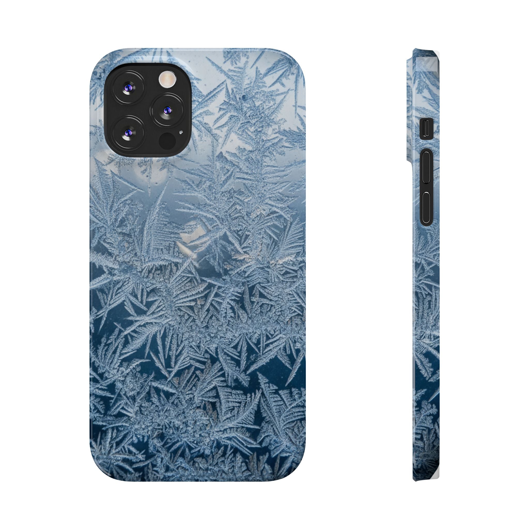 Frosted Window Macro Slim Phone Case — Blue Silver Ice Crystal Texture