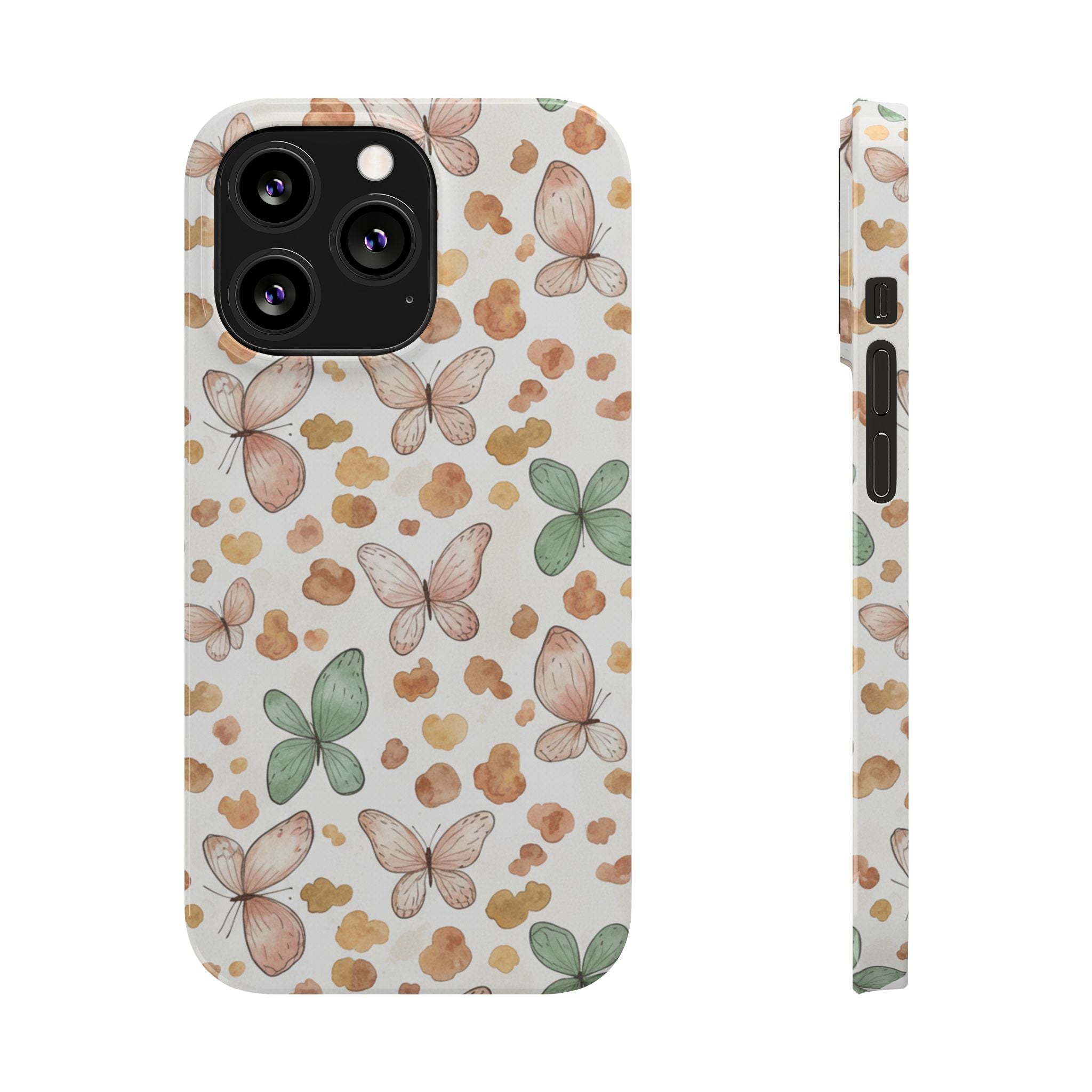 Cottagecore Butterfly & Deer Spots Slim Phone Case — Pastel Watercolor Storybook Pattern