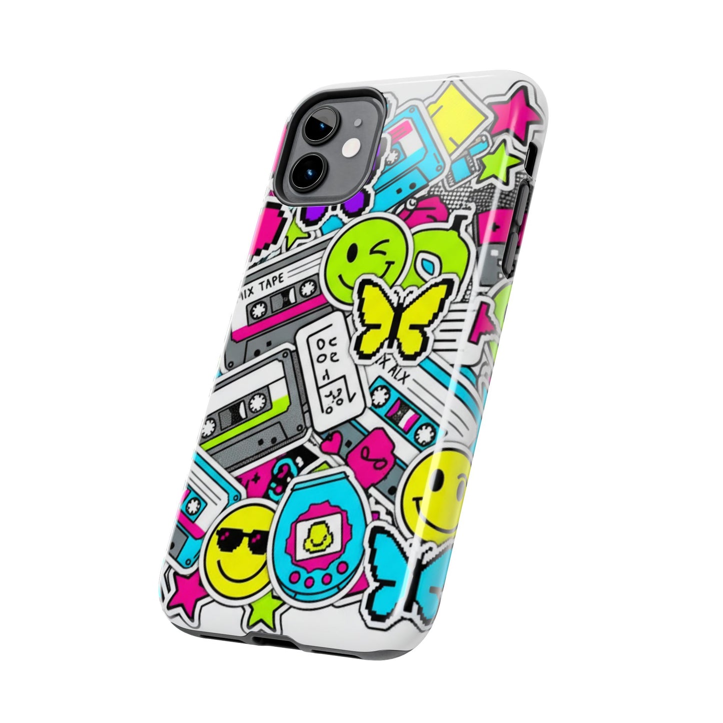 1990s 2000s Sticker Collage Tough Phone Case | Retro Tamagotchi Pixel Art Nostalgia