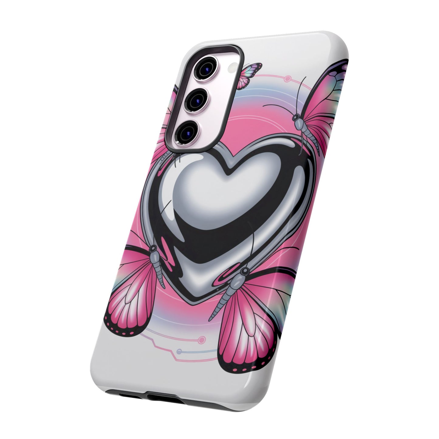 Phone Case - Y2K Aesthetic Chrome Hearts and Butterflies, Cybercore 2000s Vibe
