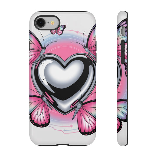 Phone Case - Y2K Aesthetic Chrome Hearts and Butterflies, Cybercore 2000s Vibe