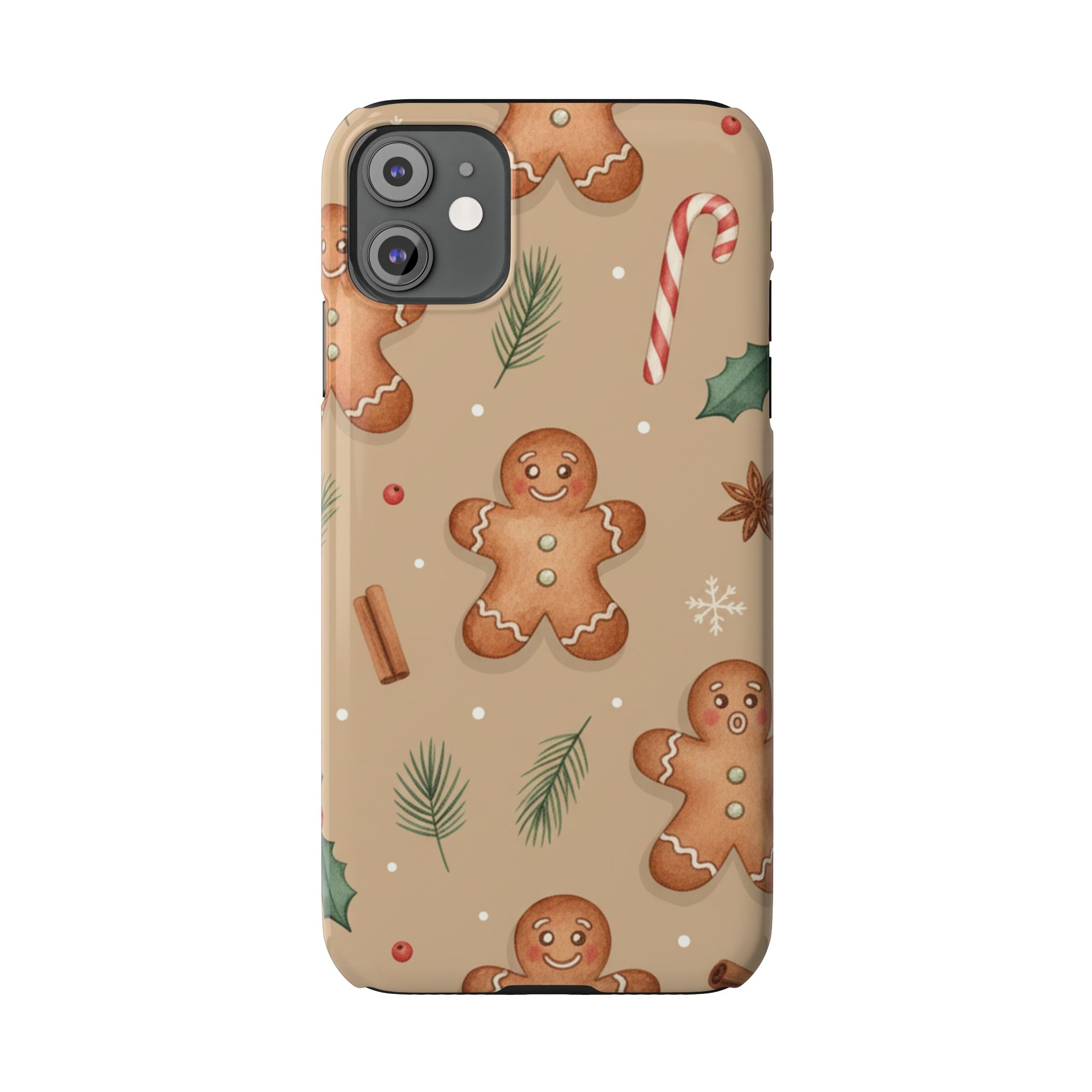 Cozy Watercolor Gingerbread & Candy Cane Slim Phone Case — Festive Christmas Pattern
