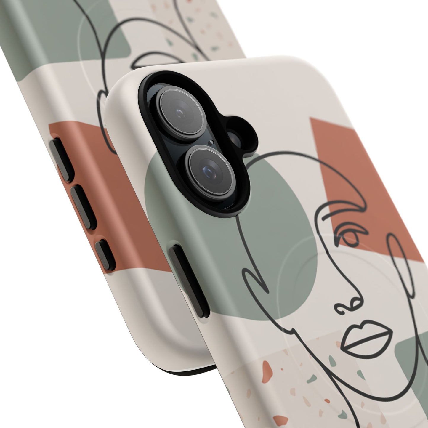 Phone Case - Minimalist Abstract Art Face Design - Sage Green and Terracotta Colors