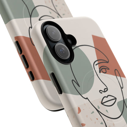 Phone Case - Minimalist Abstract Art Face Design - Sage Green and Terracotta Colors