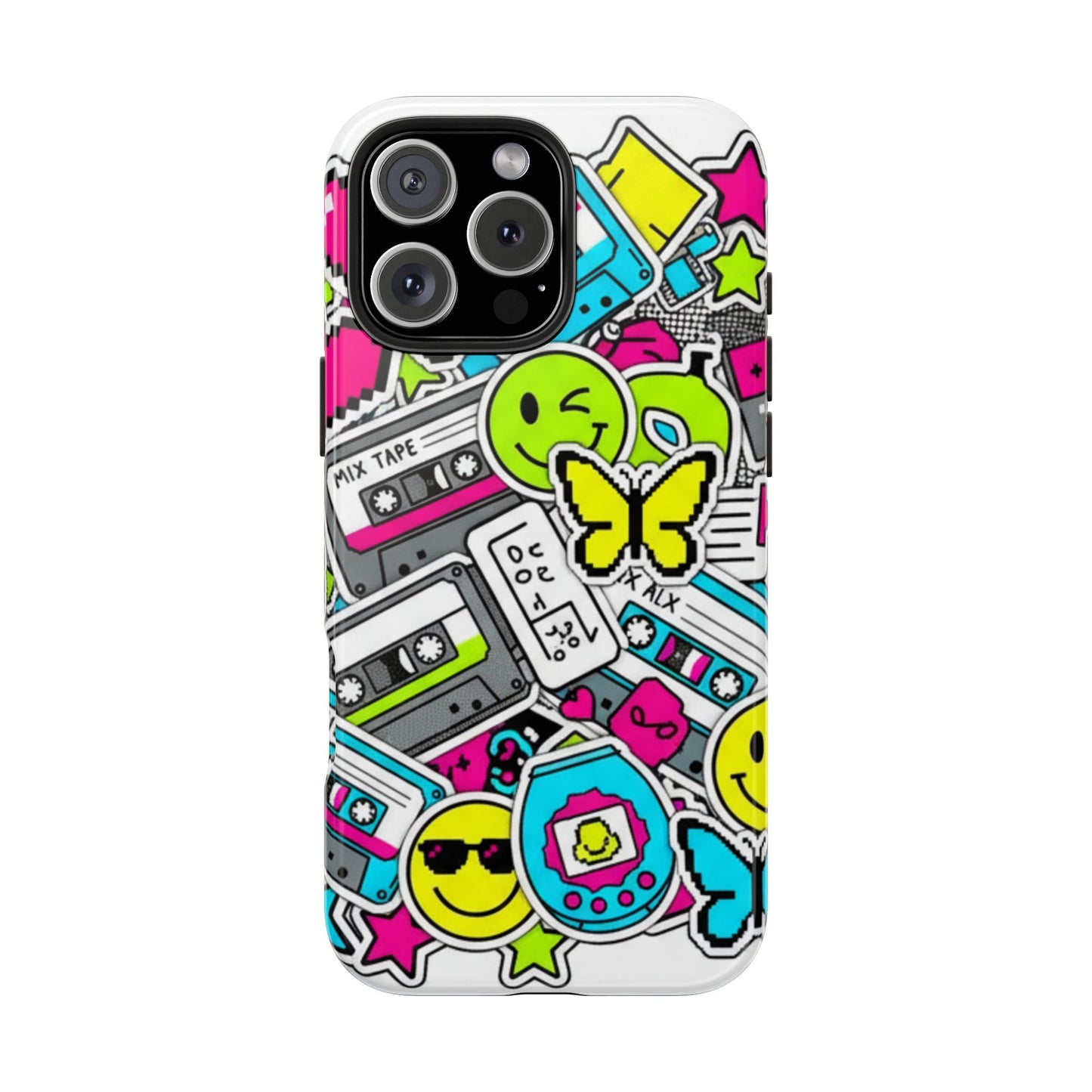 1990s 2000s Sticker Collage Tough Phone Case | Retro Tamagotchi Pixel Art Nostalgia