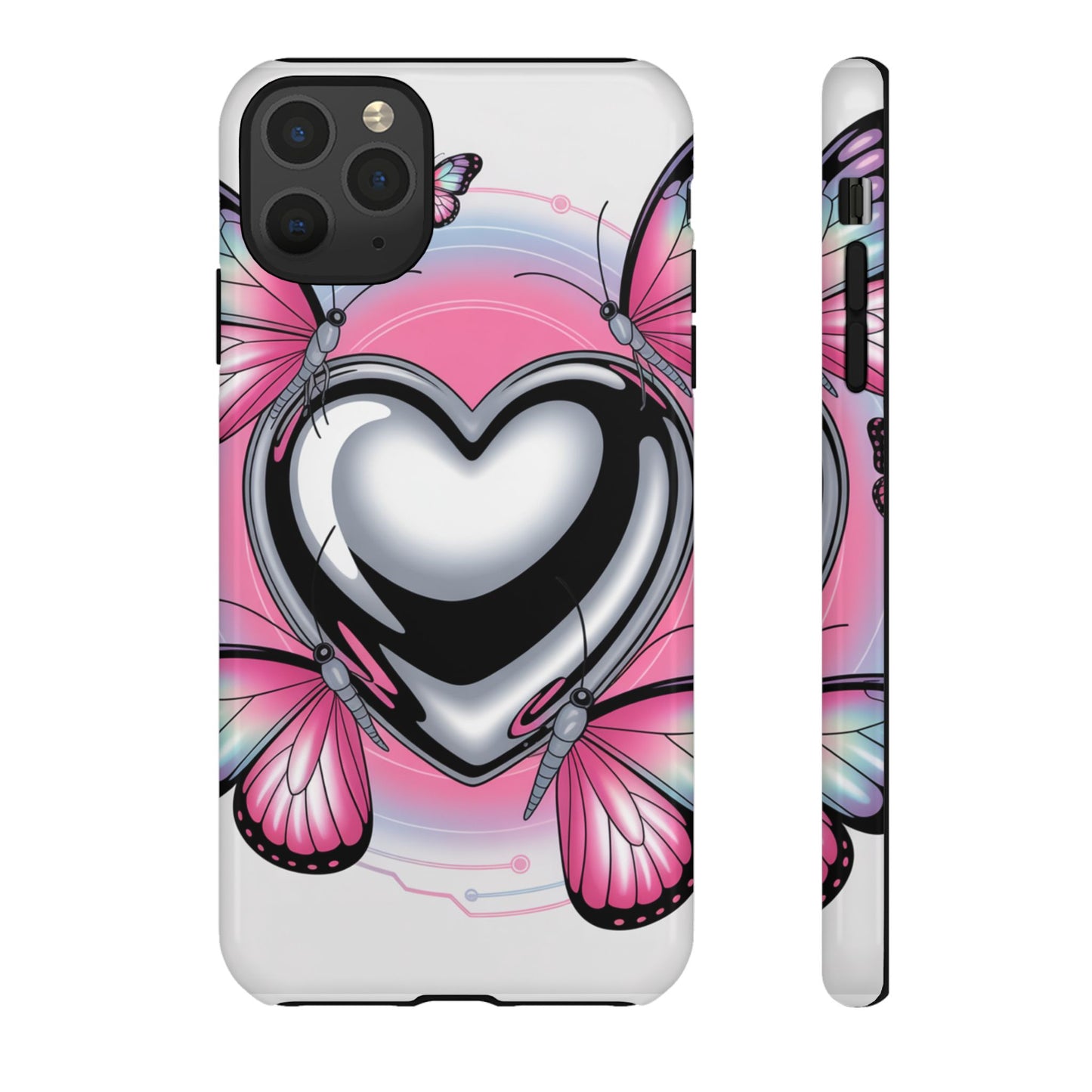 Phone Case - Y2K Aesthetic Chrome Hearts and Butterflies, Cybercore 2000s Vibe