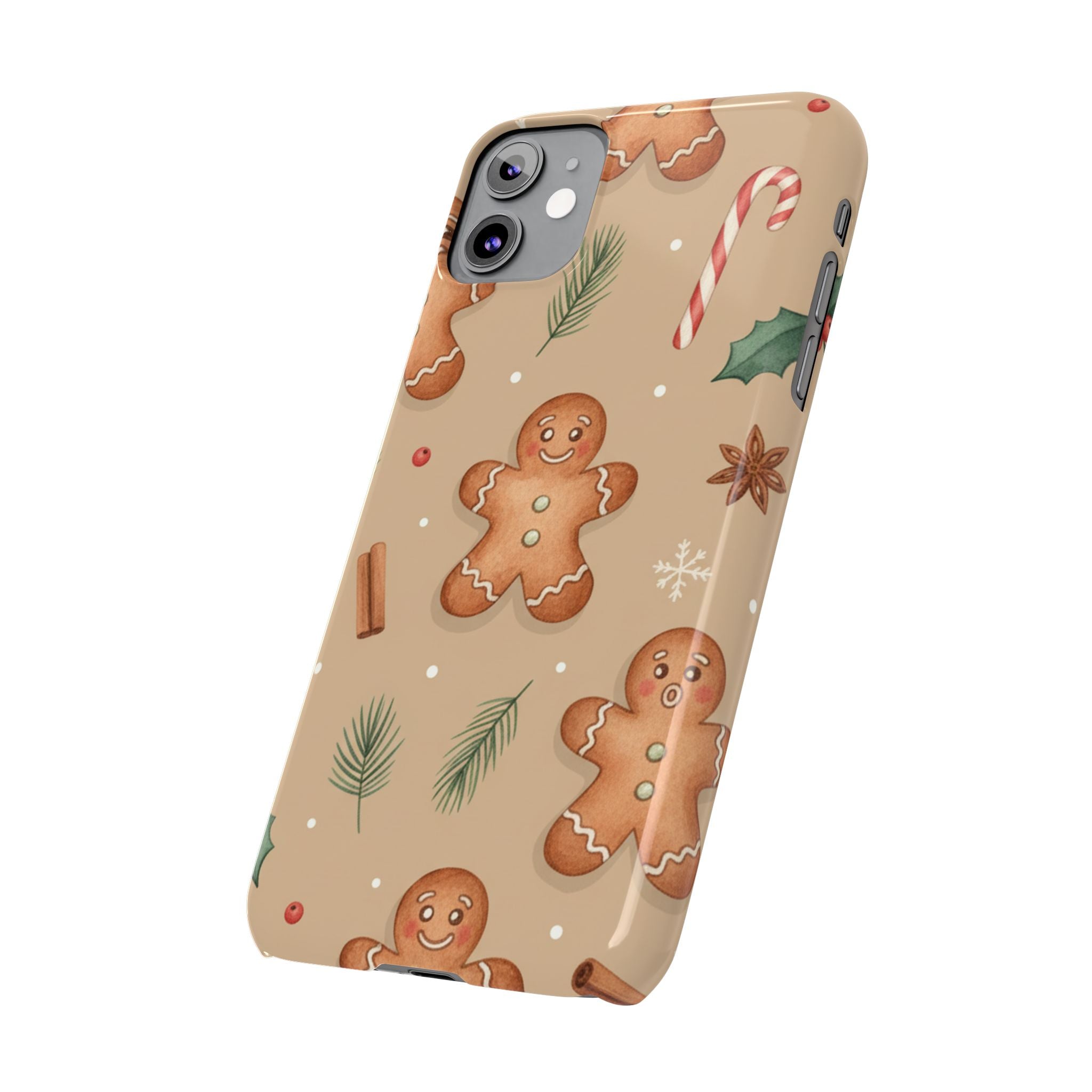 Cozy Watercolor Gingerbread & Candy Cane Slim Phone Case — Festive Christmas Pattern