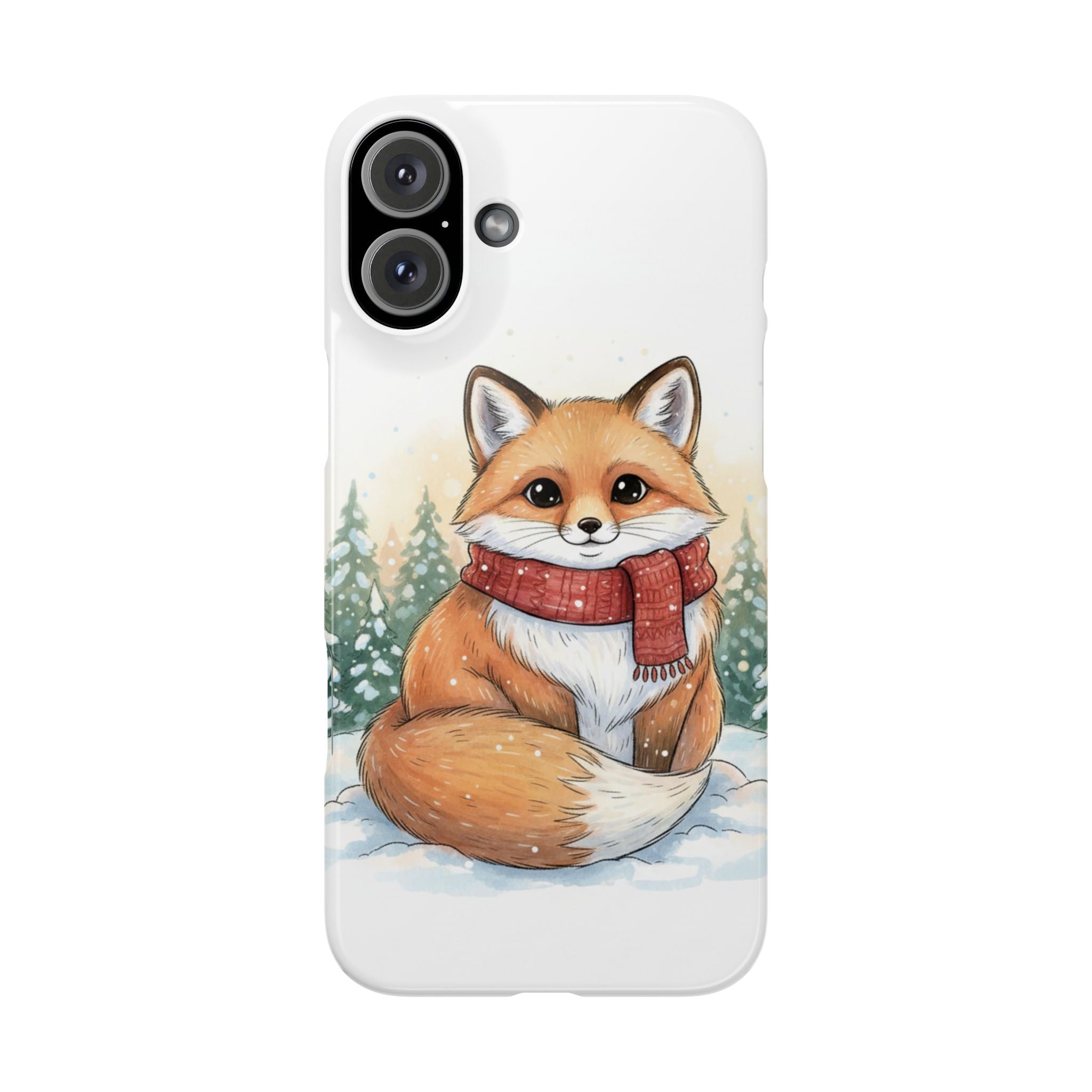 Cute Fluffy Fox Christmas Phone Case — Storybook Winter Fox in Scarf