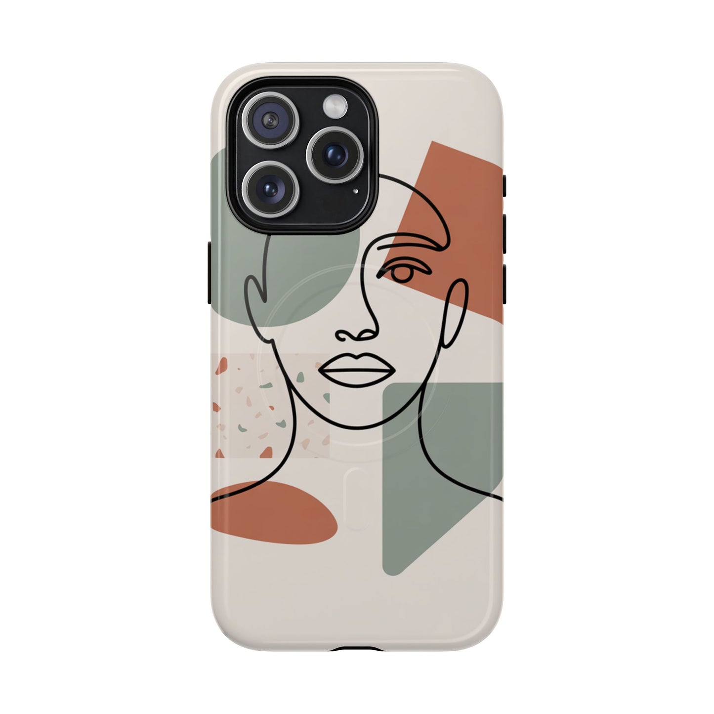 Phone Case - Minimalist Abstract Art Face Design - Sage Green and Terracotta Colors