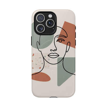 Phone Case - Minimalist Abstract Art Face Design - Sage Green and Terracotta Colors