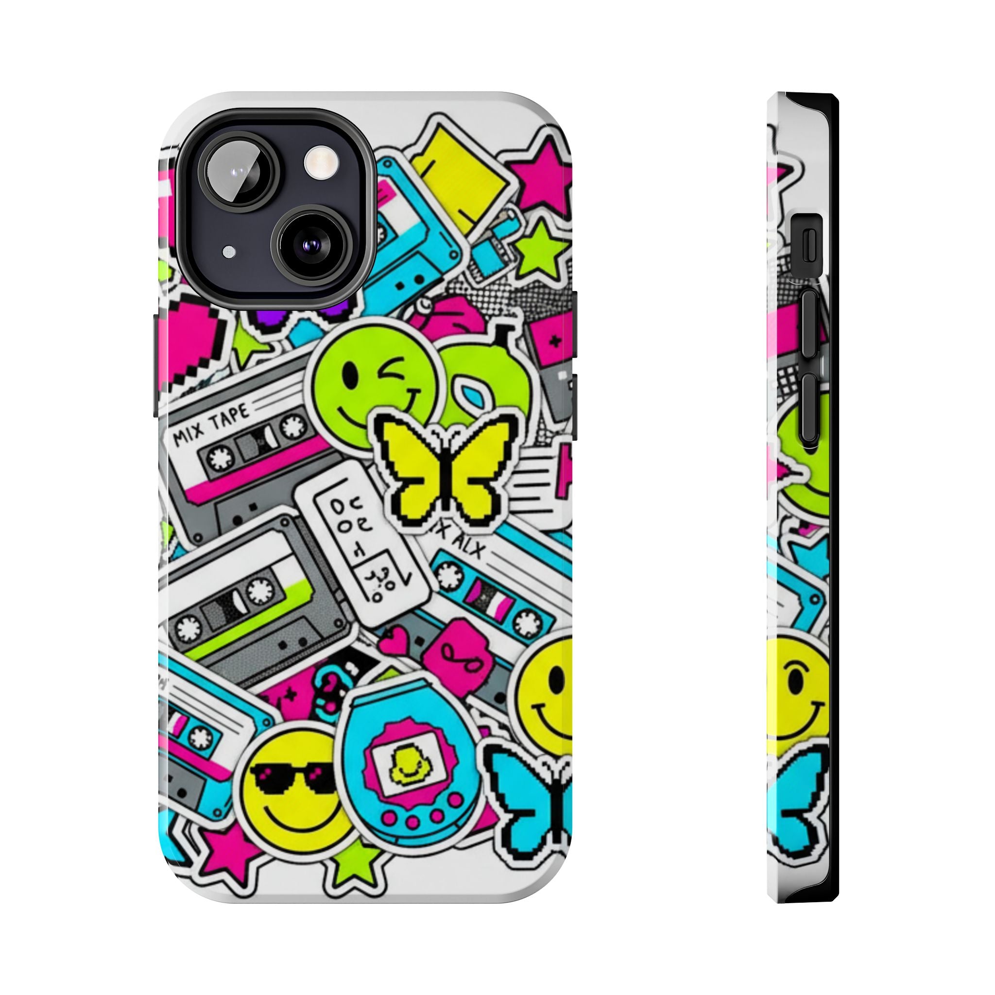 1990s 2000s Sticker Collage Tough Phone Case | Retro Tamagotchi Pixel Art Nostalgia