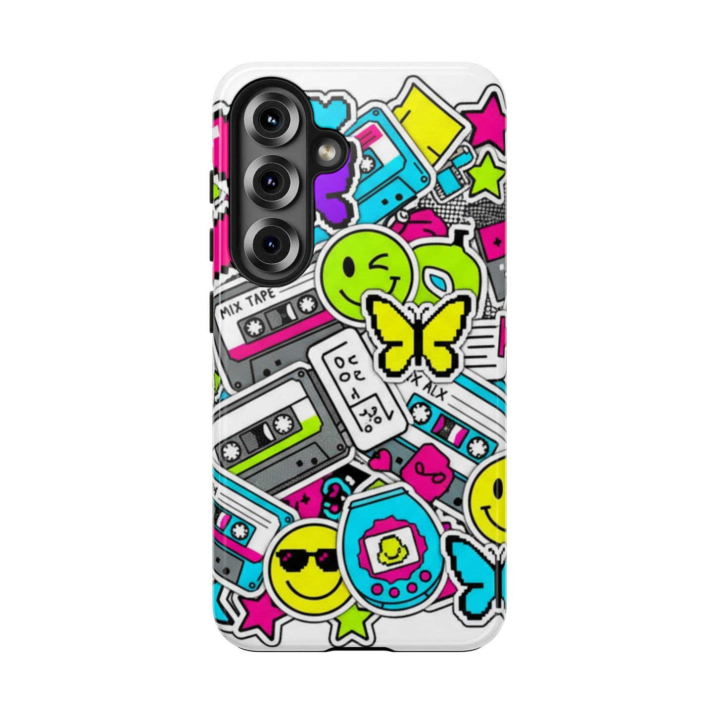 1990s 2000s Sticker Collage Tough Phone Case | Retro Tamagotchi Pixel Art Nostalgia