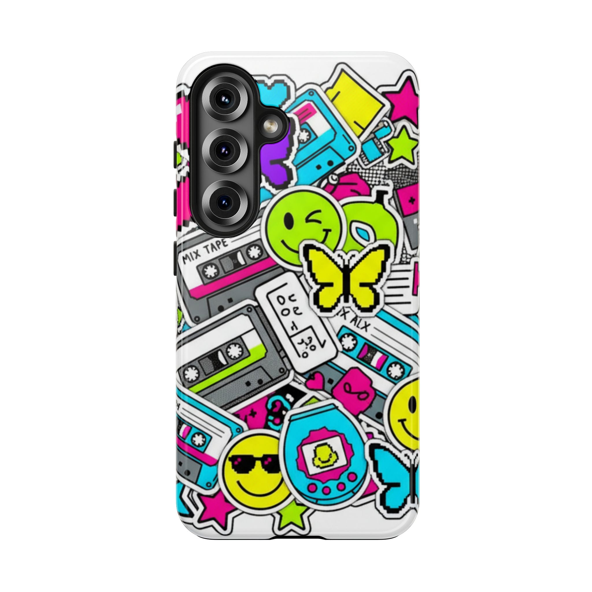 1990s 2000s Sticker Collage Tough Phone Case | Retro Tamagotchi Pixel Art Nostalgia