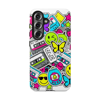 1990s 2000s Sticker Collage Tough Phone Case | Retro Tamagotchi Pixel Art Nostalgia
