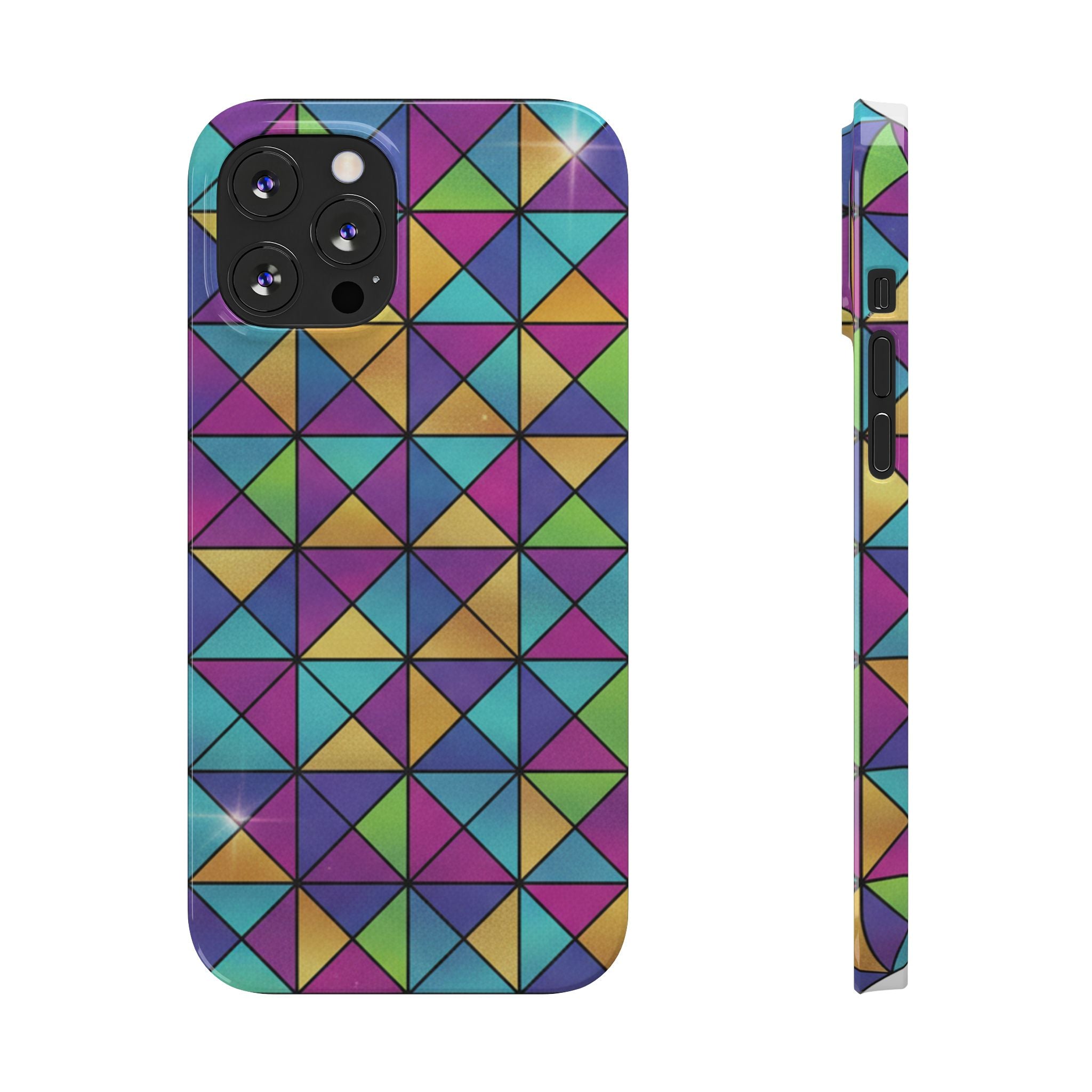 Holographic Iridescent Geometric Phone Case — Rainbow Foil Shard Design