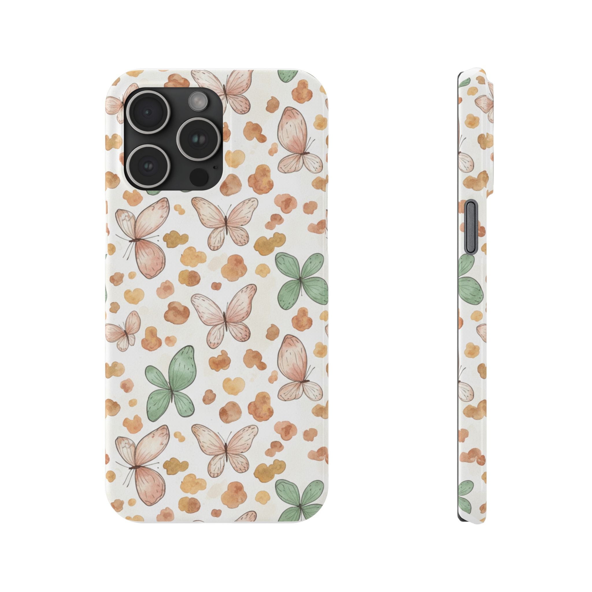 Cottagecore Butterfly & Deer Spots Slim Phone Case — Pastel Watercolor Storybook Pattern