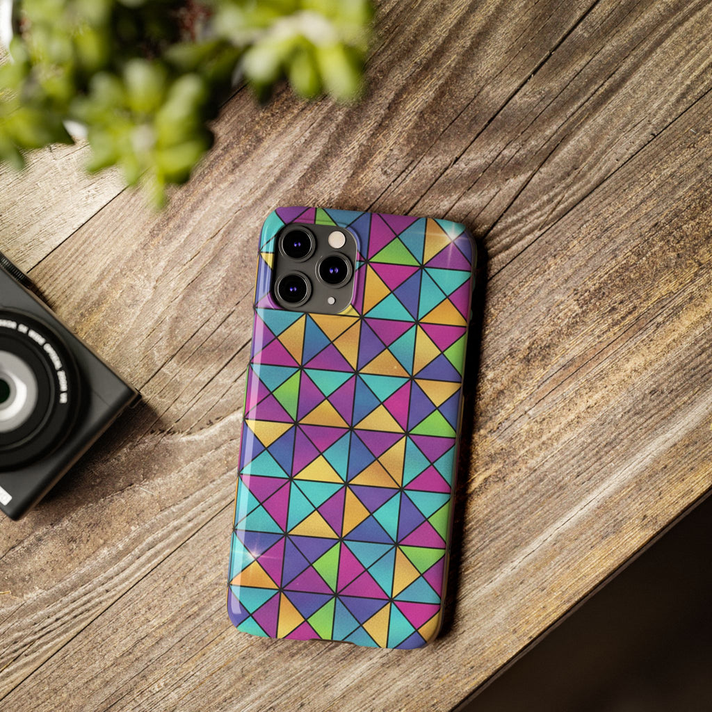 Holographic Iridescent Geometric Phone Case — Rainbow Foil Shard Design
