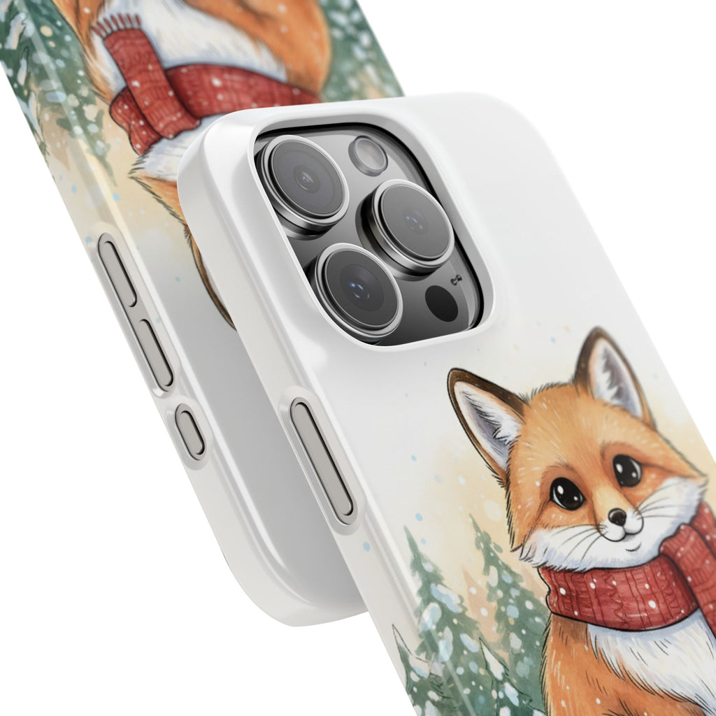 Cute Fluffy Fox Christmas Phone Case — Storybook Winter Fox in Scarf
