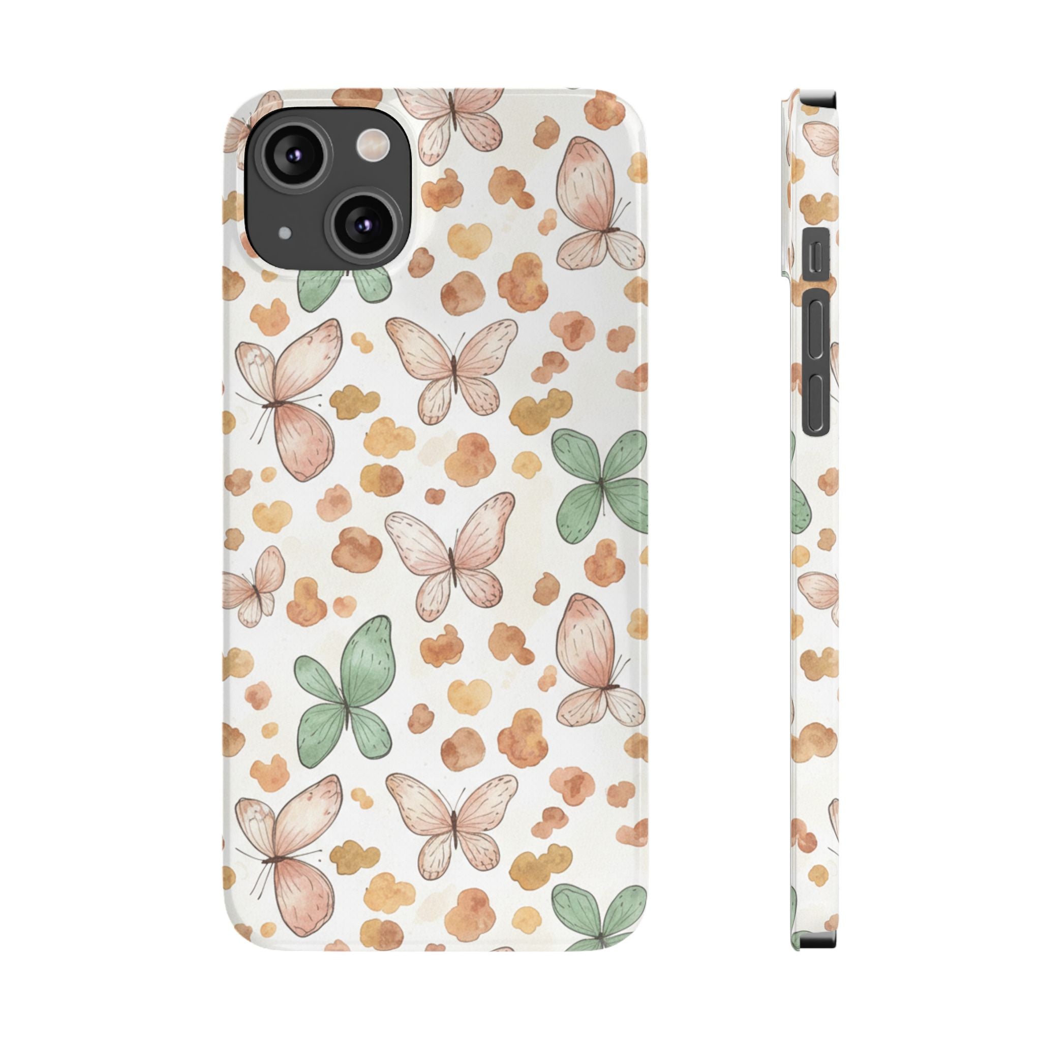 Cottagecore Butterfly & Deer Spots Slim Phone Case — Pastel Watercolor Storybook Pattern