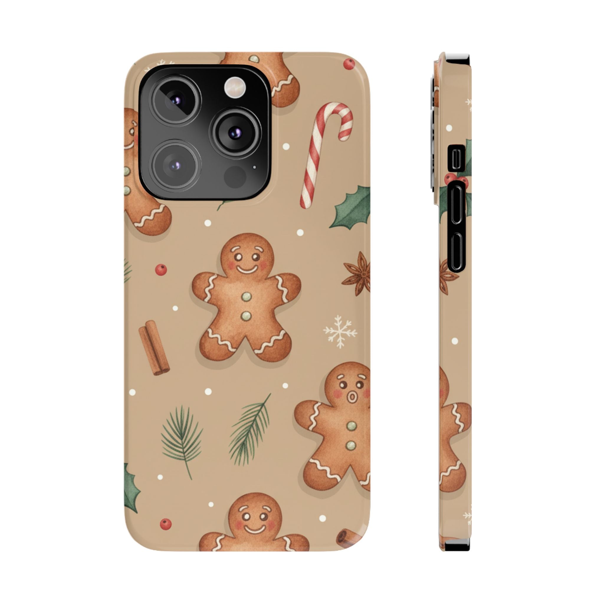 Cozy Watercolor Gingerbread & Candy Cane Slim Phone Case — Festive Christmas Pattern