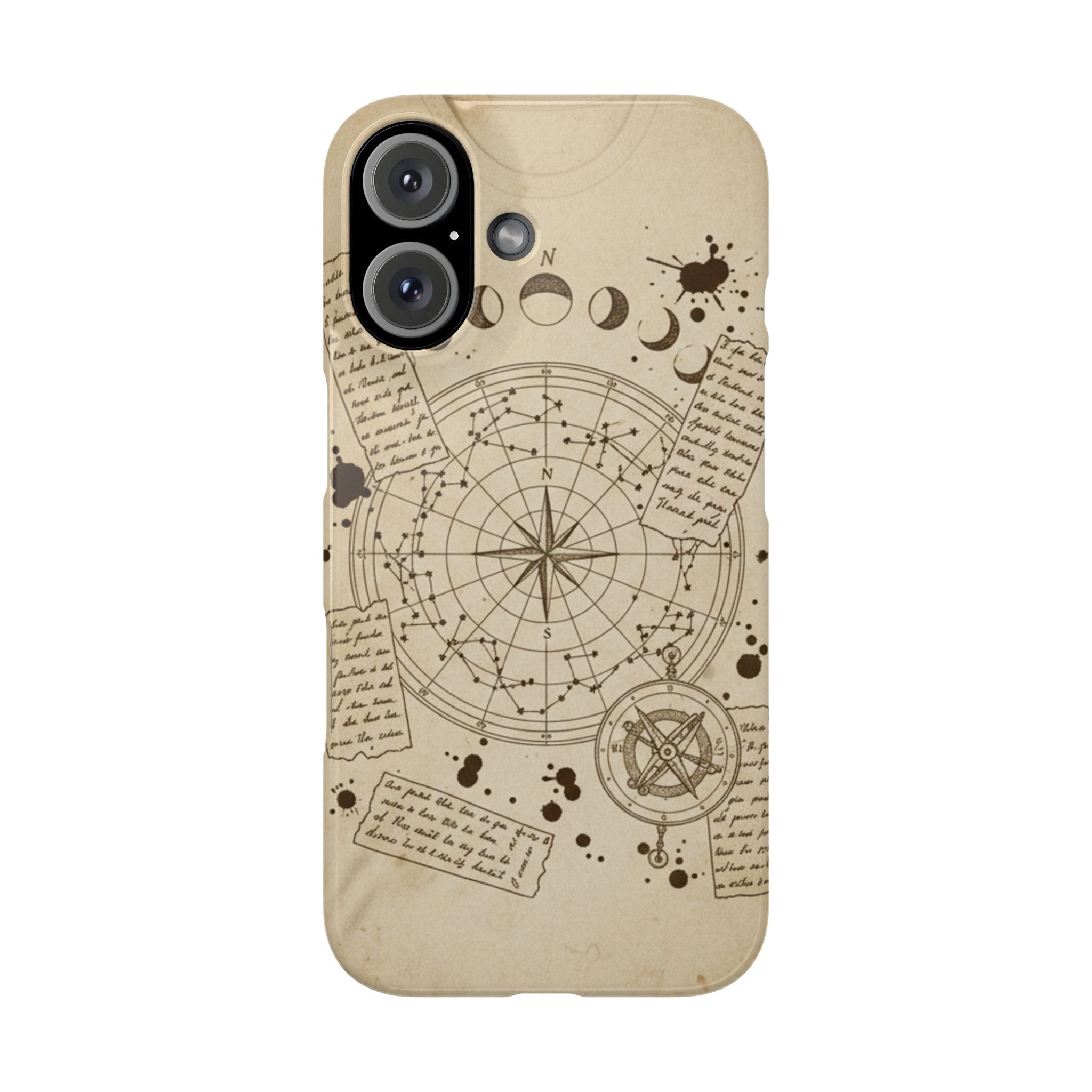 Dark Academia Celestial Map Phone Case — Vintage Fountain Pen Ink & Poetry Design