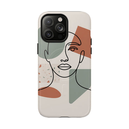 Phone Case - Minimalist Abstract Art Face Design - Sage Green and Terracotta Colors